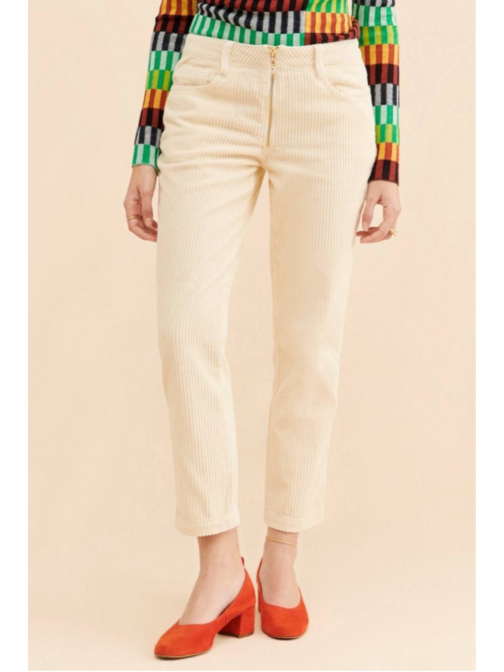 Rachel Antonoff Evelyn Cream Corduroy Cotton Zip Pants Women's Size 12